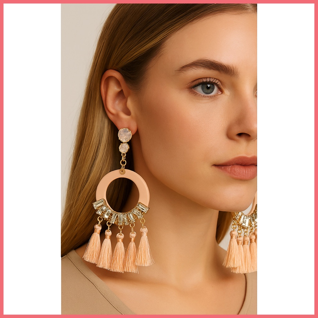 Rampage Circular, Drop Tassel Earrings With Crystals